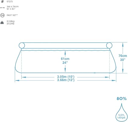 Piscina Autoportante Bestway Fast Set Redonda 366 x 76 cm – Instalación Rápida – 5.377 Litros