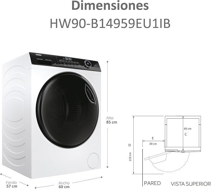 Haier I-Pro Series 5 HW90-B14959EU1IB – 9 kg Waschmaschine mit Direct Motion Motor, Dampf antibakteriellem ABT-Schutz