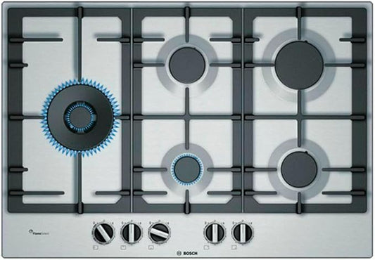 Bosch Serie 6 PCS7A5B90 – Placa de Gas 5 Quemadores con FlameSelect y Acero Inoxidable