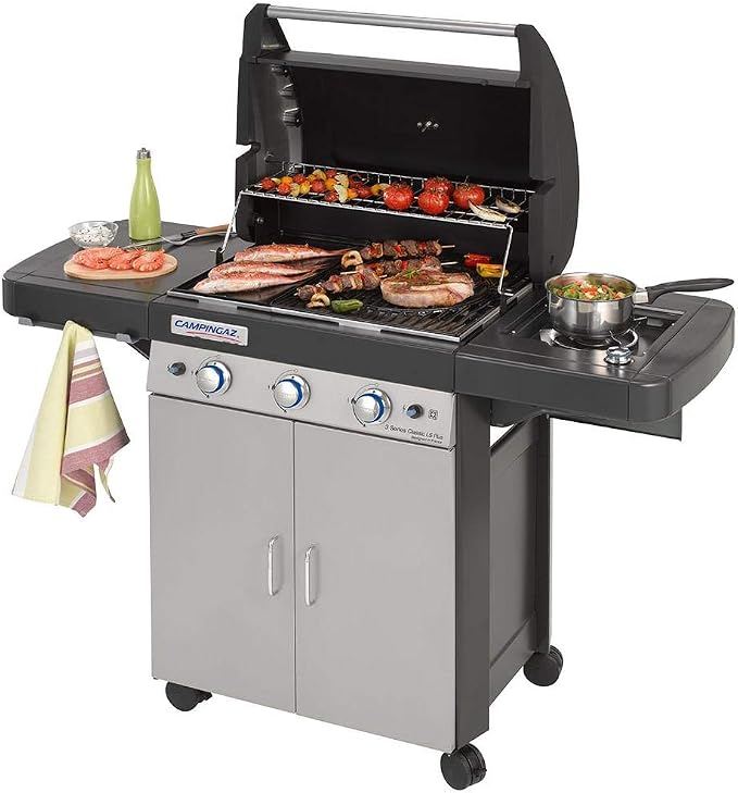 Campingaz 3 Series Classic LS Plus – Gasgrill mit 3 Edelstahlbrennern, Seitenbrenner, InstaClean Schutzhaube