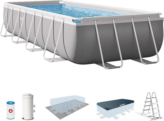 Piscina Tubular Rectangular Intex Prism Frame 4,88 x 2,44 x 1,07 m – Kit Completo con Depuradora y Escalera