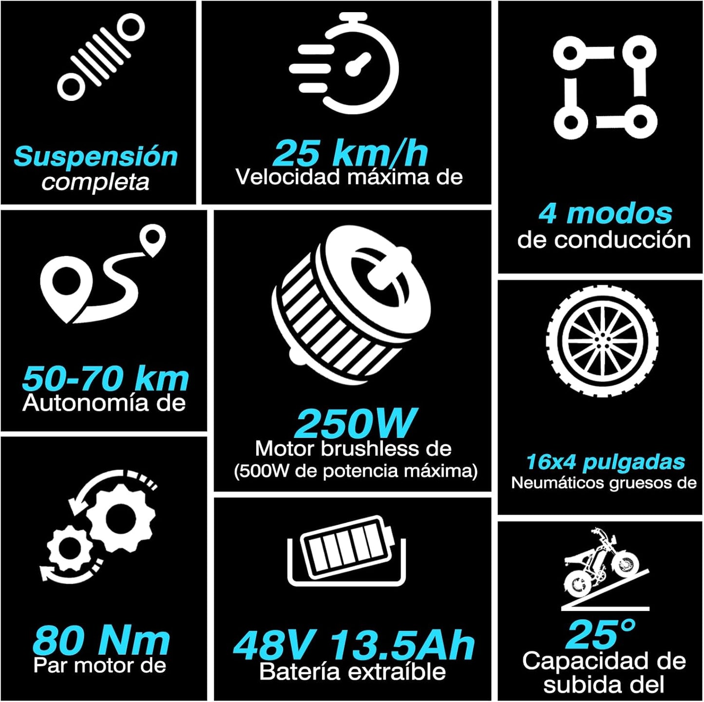 Bodywel M16 – Bicicleta Eléctrica Compacta Todoterreno con Motor 250W, Batería 48V 13Ah y Neumáticos Fat Tire