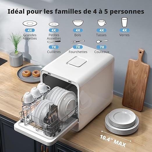 Mini Lavavajillas de Sobremesa AIRMSEN 4 Cubiertos – Compacto, Potente y con Depósito de Agua de 5L