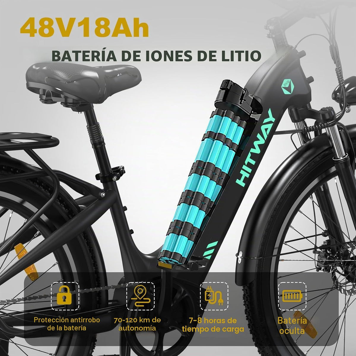 HITWAY BK16 – Bicicleta Eléctrica 26", Motor 250W