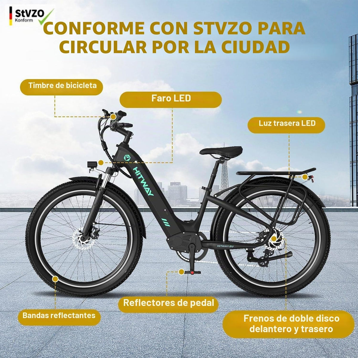 HITWAY BK16 – Bicicleta Eléctrica 26", Motor 250W