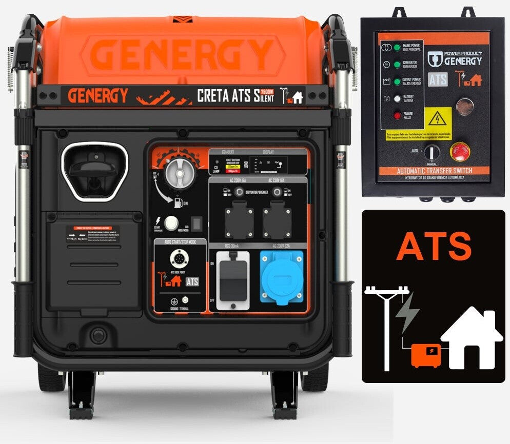 Generador Inverter GENERGY Creta Silent 7500W ATS – gasolina, arranque eléctrico y energía estable