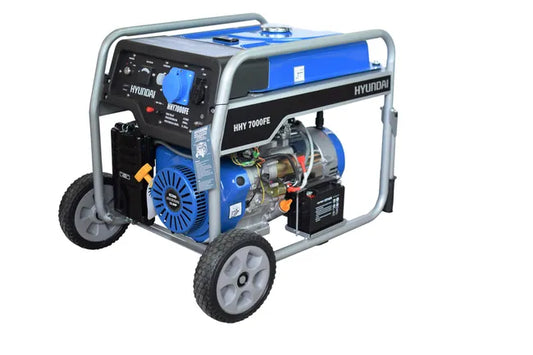 Generador Monofásico de Gasolina HYUNDAI HHY7000FK – 6.500 W de potencia máxima con arranque eléctrico y regulación AVR