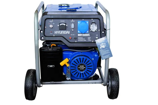 Generador Monofásico de Gasolina HYUNDAI HHY7000FK – 6.500 W de potencia máxima con arranque eléctrico y regulación AVR