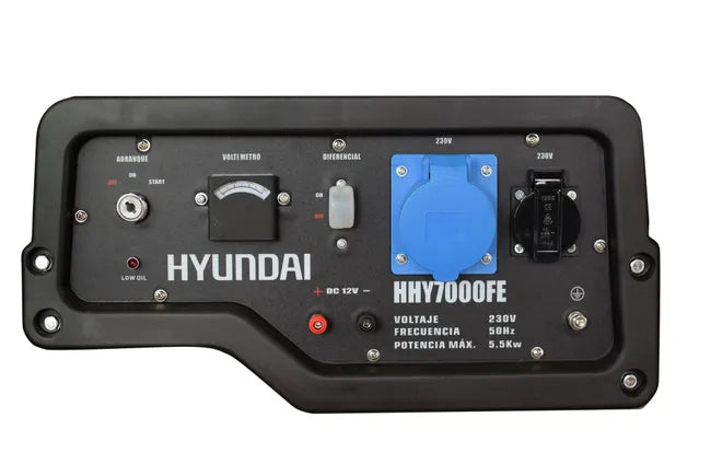 Generador Monofásico de Gasolina HYUNDAI HHY7000FK – 6.500 W de potencia máxima con arranque eléctrico y regulación AVR